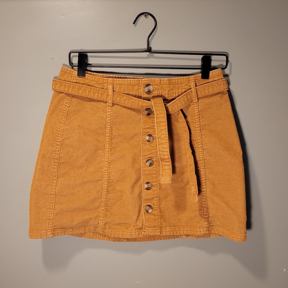 American Eagle Corduroy Mini Skirt Button Front Tie Waist, Women's Size 4, Brown